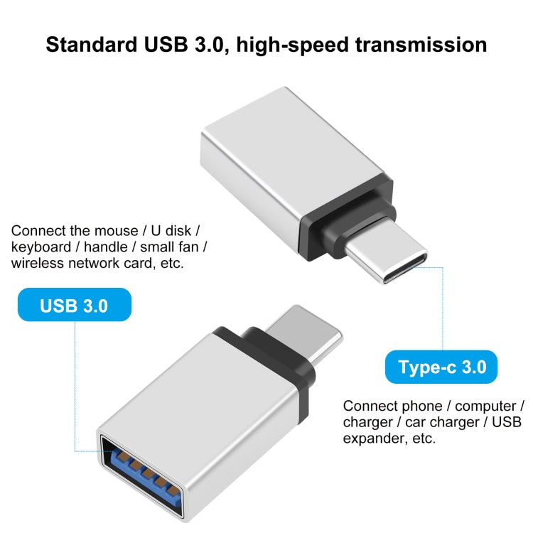 HAWEEL USB-C / Type-C Male to USB 3.0 Female OTG Data Transmission Adapter(Silver) -  by buy2fix | Online Shopping UK | buy2fix