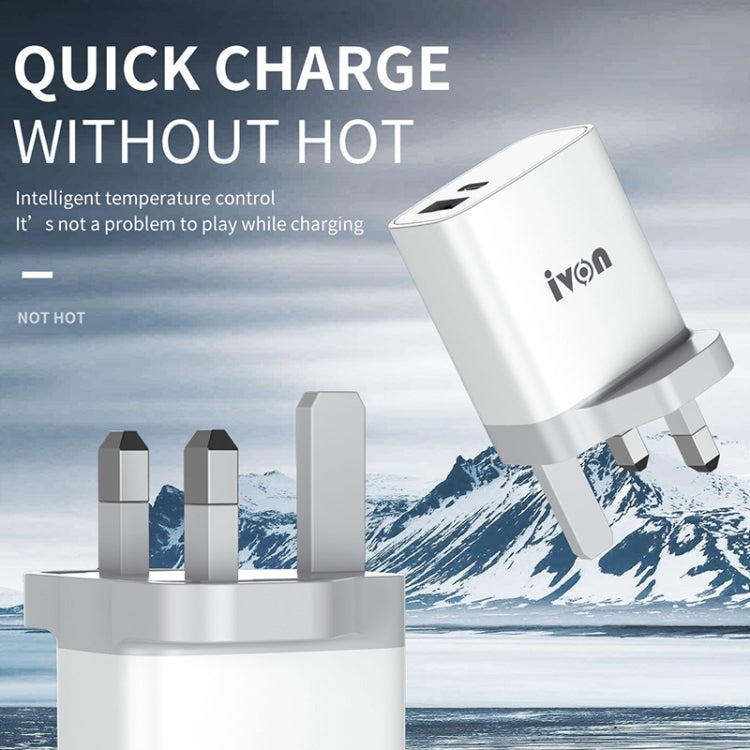 IVON AD52 18W USB-C / Type-C + USB Dual Port PD Fast Charge(UK Plug) - Apple Accessories by IVON | Online Shopping UK | buy2fix