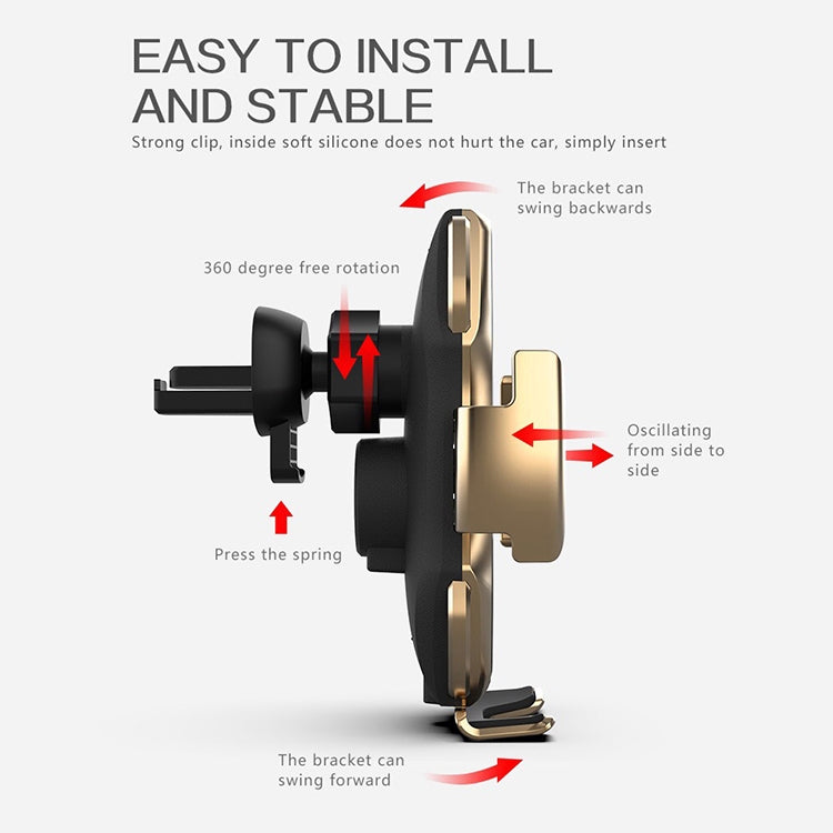 A5 10W Car Infrared Wireless Mobile Auto-sensing Phone Charger Holder, Interface：USB-C / Type-C(Gold) - In Car by buy2fix | Online Shopping UK | buy2fix