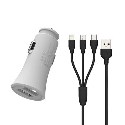 WK WP-C13 2.4A Warpath Dual USB Car Charger with USB to 8 Pin / Micro USB / Type-C Data Cable (White) - In Car by WK | Online Shopping UK | buy2fix