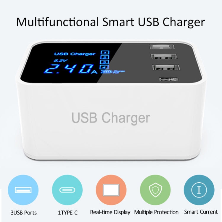 CDA30 20W 3 USB Ports + USB-C / Type-C Ports Multi-function Charger with LED Display, AU Plug - Multifunction Charger by buy2fix | Online Shopping UK | buy2fix