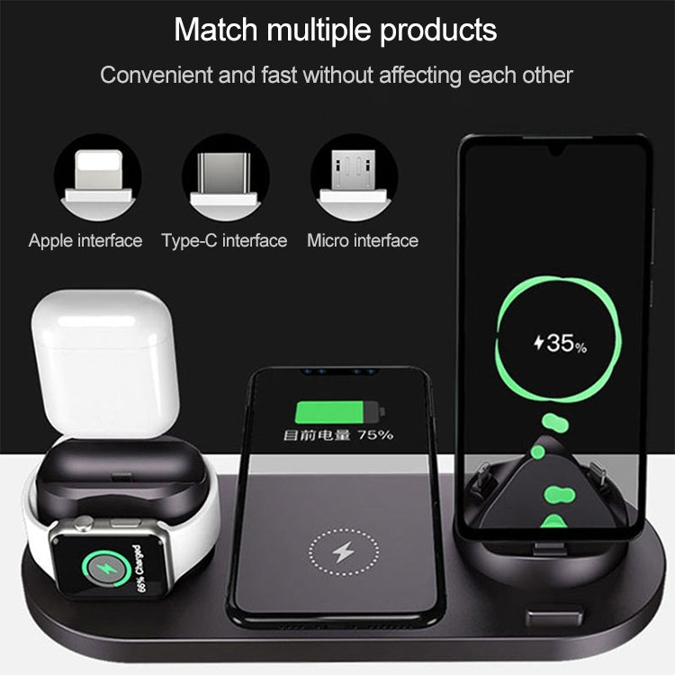 6 in 1 10W Qi Standard Wireless Charger Stand (Black) - Apple Accessories by buy2fix | Online Shopping UK | buy2fix