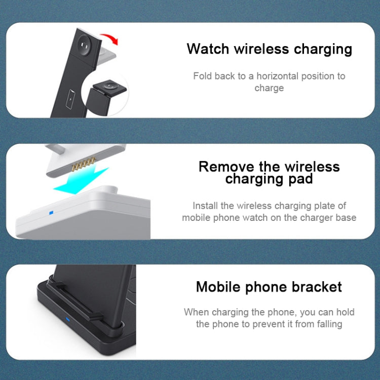 HQ-UD21 3 in 1 Folding Mobile Phone Watch Multi-Function Charging Stand Wireless Charger for iPhones & Apple Watch & Airpods (Black) - Apple Accessories by buy2fix | Online Shopping UK | buy2fix