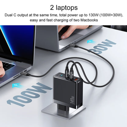 USAMS US-SJ581 T52 3 in 1 140W 3 USB Interfaces GaN Fast Charger Set, EU Plug(Black) -  by USAMS | Online Shopping UK | buy2fix