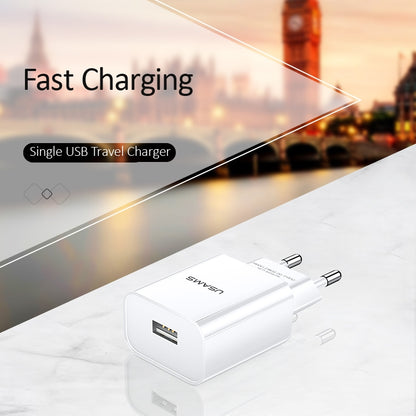 USAMS US-CC075 T18 2.1A Single USB Travel Charger, EU Plug (White) - USB Charger by USAMS | Online Shopping UK | buy2fix