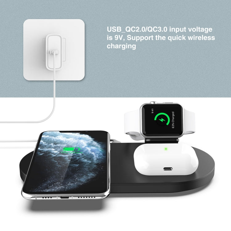 A04 3 in 1 Multi-function Qi Standard Wireless Charger for Mobile Phones & iWatch & AirPods (Black) - Apple Accessories by buy2fix | Online Shopping UK | buy2fix