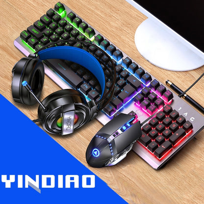 YINDIAO K002 USB Wired Mechanical Feel RGB Backlight Keyboard + Optical Silent Mouse + Headset Set(Black) - Wired Keyboard by YINDIAO | Online Shopping UK | buy2fix