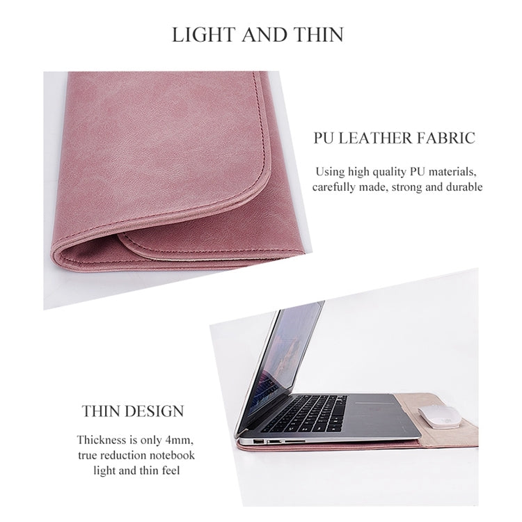 PU01S PU Leather Horizontal Invisible Magnetic Buckle Laptop Inner Bag for 15.4 inch laptops, with Small Bag (Pink) - 15 inch by buy2fix | Online Shopping UK | buy2fix