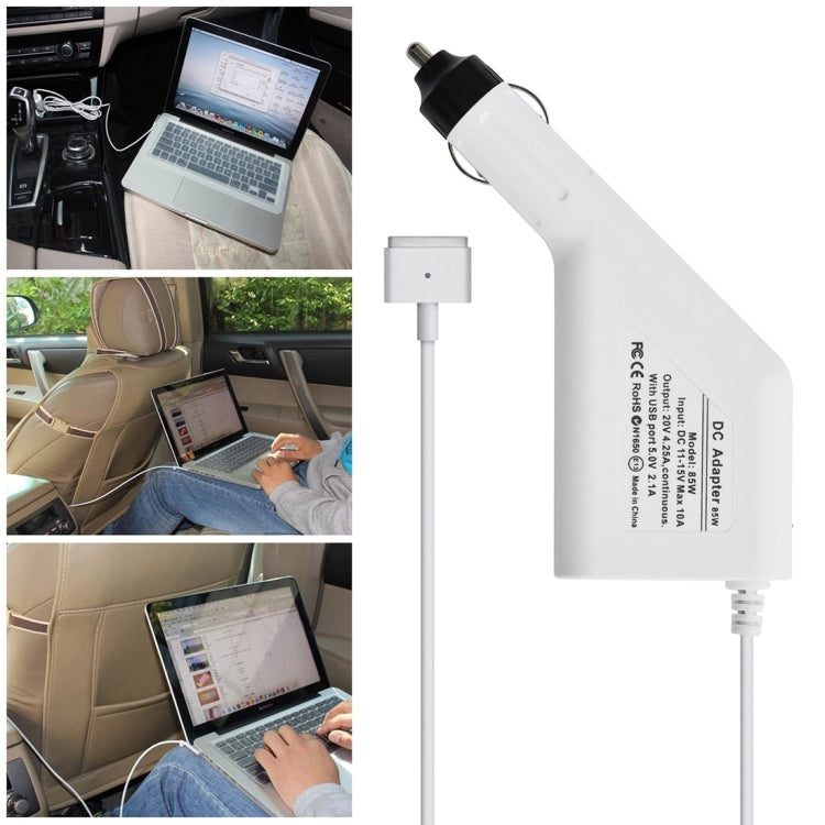 85W 20V 4.25A 5 Pin T Style MagSafe 2 Car Charger with 1 USB Port for Apple Macbook A1398 / A1424 / MC975 / MC976 / ME664 / ME665, Length: 1.7m (White) - Cable & Adapter by buy2fix | Online Shopping UK | buy2fix