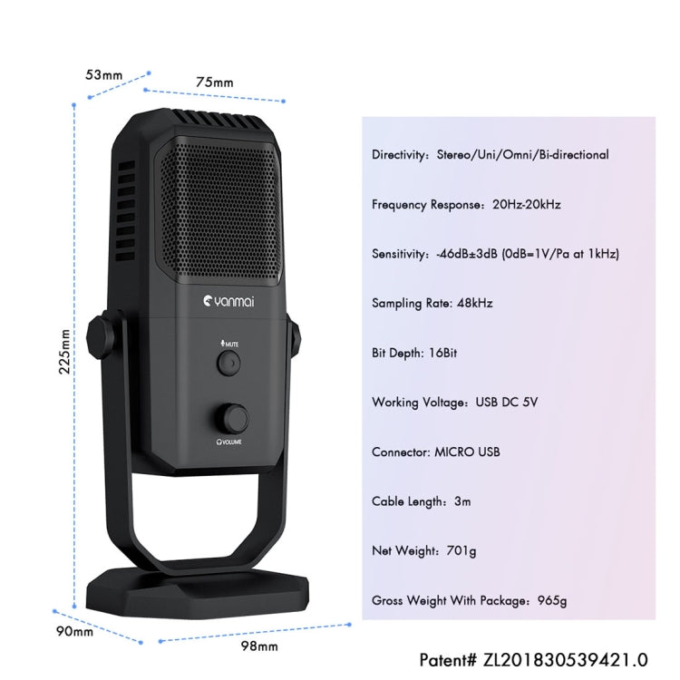 Yanmai SF-900 Multi-function Four Directivity Studio Recording Condenser Microphone with Desktop Stand(Black) - Consumer Electronics by Yanmai | Online Shopping UK | buy2fix
