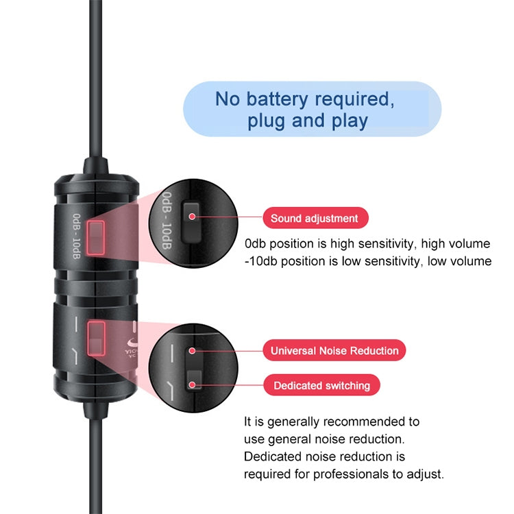 YICHUANG YC-VM40 8 Pin Port Dual Modes Lavalier Recording Microphone, Cable Length: 6m - Consumer Electronics by YICHUANG | Online Shopping UK | buy2fix