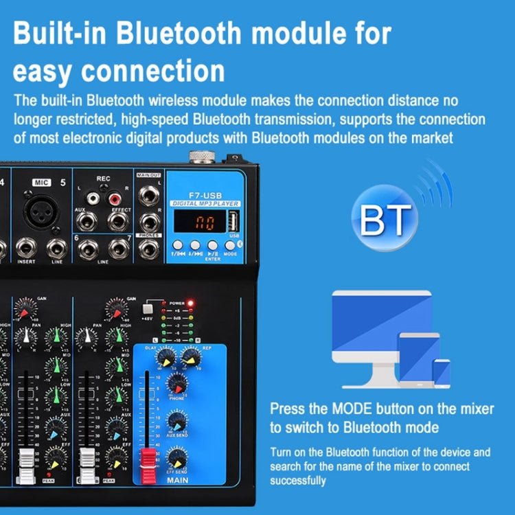 F7 Home 7-channel Bluetooth USB Reverb Mixer, US Plug(Black) - Consumer Electronics by buy2fix | Online Shopping UK | buy2fix