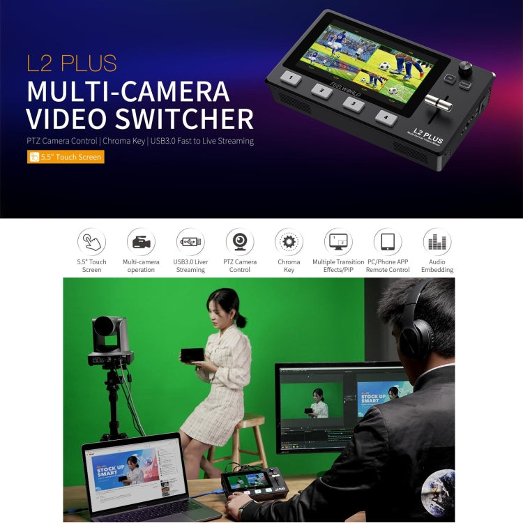 FEELWORLD L2 Plus Multi-camera Video Mixer Switcher with 5.5 inch Screen(UK Plug) - Consumer Electronics by FEELWORLD | Online Shopping UK | buy2fix