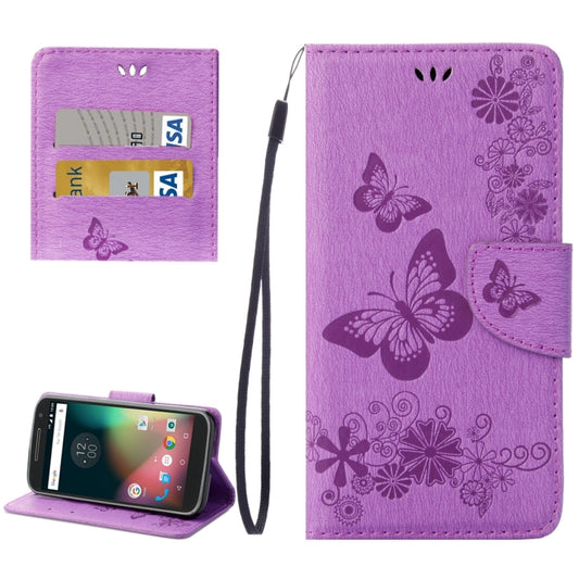 For Motorola Moto G (4rd gen) Plus Pressed Flowers Butterfly Pattern Leather Case with Holder & Card Slots & Wallet(Purple) - Mobile Accessories by buy2fix | Online Shopping UK | buy2fix