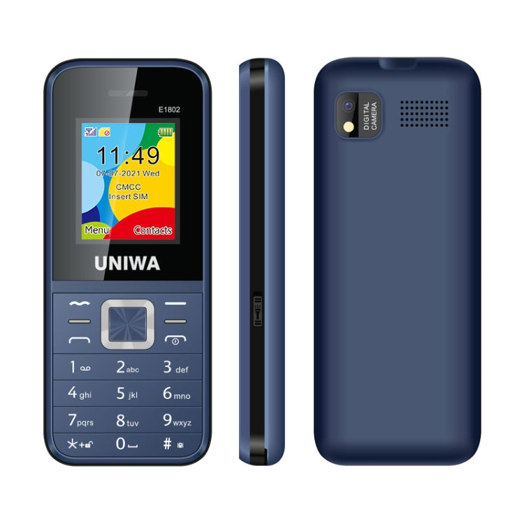 UNIWA E1802 Mobile Phone, 1.77 inch, 1800mAh Battery, SC6531DA, 21 Keys, Support Bluetooth, FM, MP3, MP4, GSM, Dual SIM(Blue) - UNIWA by UNIWA | Online Shopping UK | buy2fix