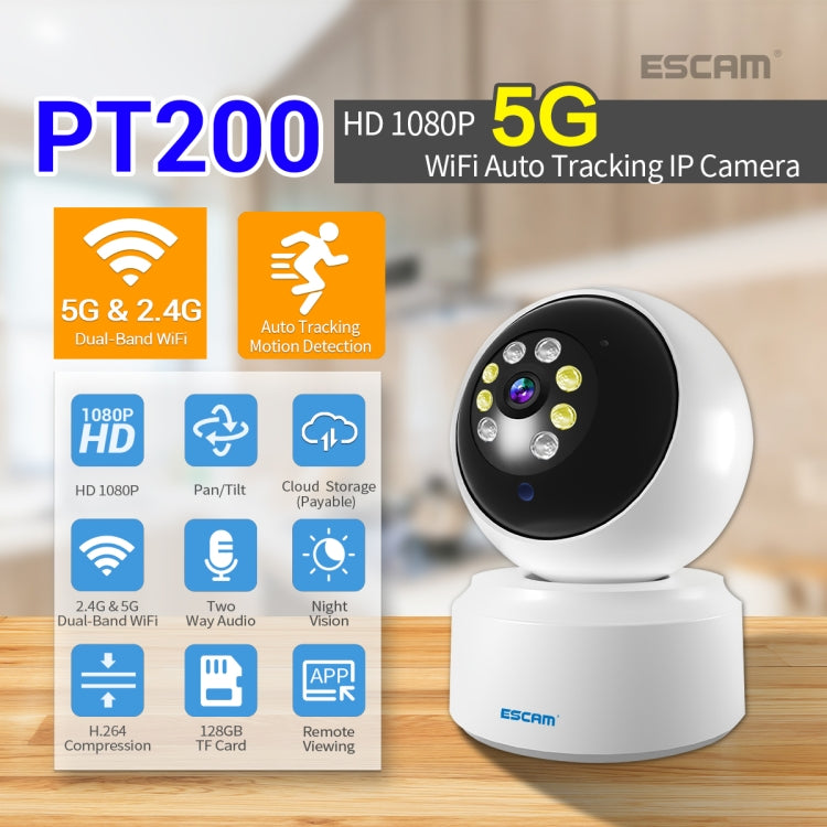 ESCAM PT200 HD 1080P Dual-band WiFi IP Camera, Support Night Vision / Motion Detection / Auto Tracking / TF Card / Two-way Audio, EU Plug - Security by ESCAM | Online Shopping UK | buy2fix