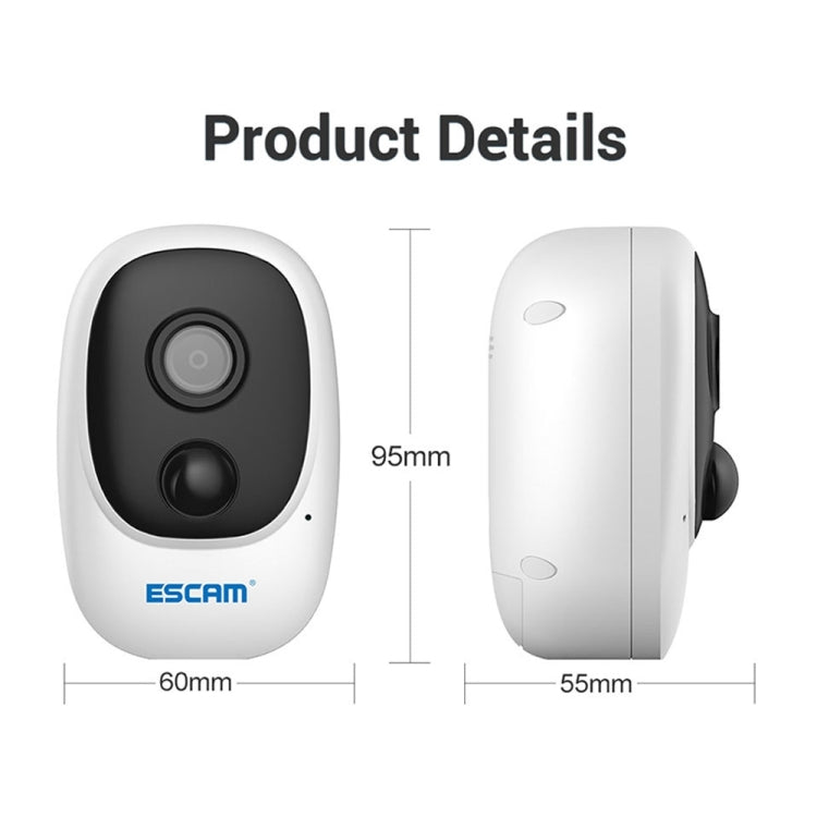 ESCAM G08 HD 1080P IP65 Waterproof PIR IP Camera with Solar Panel, Support TF Card / Night Vision / Two-way Audio (White) - Security by ESCAM | Online Shopping UK | buy2fix