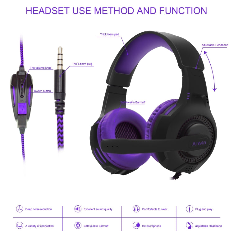SADES AH-68 3.5mm Plug Wire-controlled E-sports Gaming Headset with Retractable Microphone, Cable Length: 2m(Black purple) - Multimedia Headset by SADES | Online Shopping UK | buy2fix