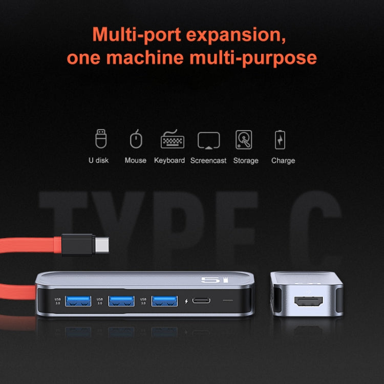 ROCK TR21 USB-C / Type-C to HDMI + USB3.0 x 3 + PD 4K 60Hz 5 in 1 Docking Station - Computer & Networking by ROCK | Online Shopping UK | buy2fix