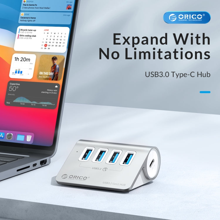 ORICO M3U4 Aluminum Alloy 4-Port USB 3.2 Gen1 5Gbps HUB (Silver) - USB 3.0 HUB by ORICO | Online Shopping UK | buy2fix