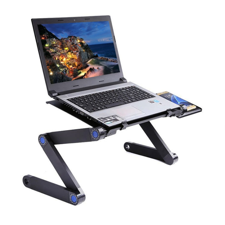 Portable 360 Degree Adjustable Foldable Aluminium Alloy Desk Stand with Double CPU Fans & Mouse Pad for Laptop / Notebook(Black) - Laptop Stand by buy2fix | Online Shopping UK | buy2fix