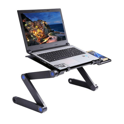 Portable 360 Degree Adjustable Foldable Aluminium Alloy Desk Stand with Double CPU Fans & Mouse Pad for Laptop / Notebook, Desk Size: 420mm x 260mm (Black) - Computer & Networking by buy2fix | Online Shopping UK | buy2fix