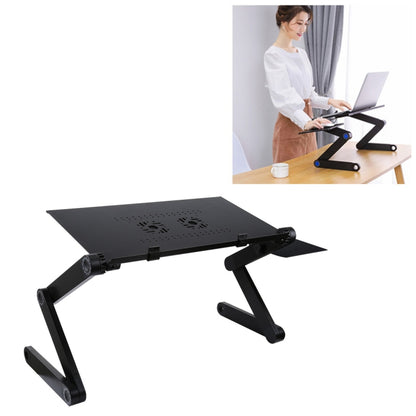 Portable 360 Degree Adjustable Foldable Aluminium Alloy Desk Stand with Double CPU Fans & Mouse Pad for Laptop / Notebook, Desk Size: 480mm x 260mm(Black) - Computer & Networking by buy2fix | Online Shopping UK | buy2fix