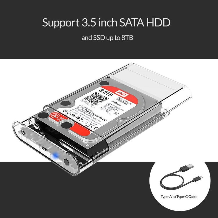 ORICO 3139C3 3.5 inch SATA HDD USB 3.1 Type-C External Hard Drive Enclosure Storage Case(Transparent) - HDD Enclosure by ORICO | Online Shopping UK | buy2fix