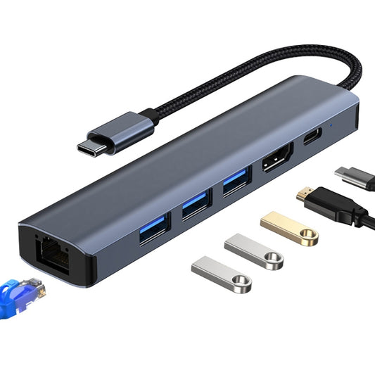 BYL-2210 6 in 1 USB-C / Type-C to USB Multifunctional Docking Station HUB Adapter with 1000M Network Port - Computer & Networking by buy2fix | Online Shopping UK | buy2fix