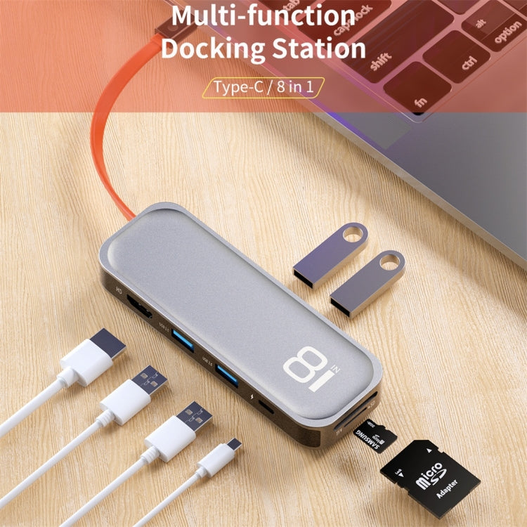 ROCK TR03 8 In 1 Type-C / USB-C to HDMI Multifunctional Extension HUB Adapter (Grey) - USB HUB by ROCK | Online Shopping UK | buy2fix