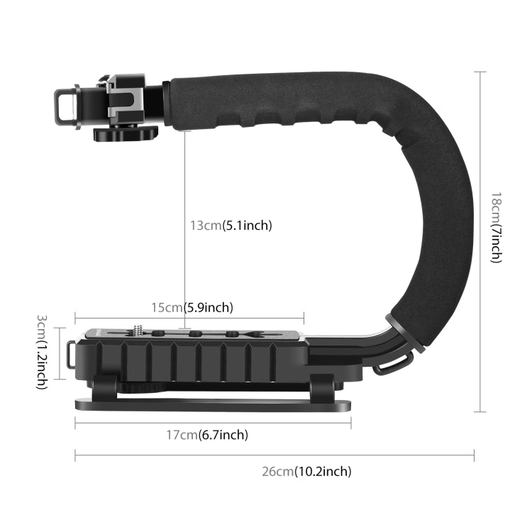 PULUZ U/C Shape Portable Handheld DV Bracket Stabilizer + LED Studio Light + Video Shotgun Microphone Kit with Cold Shoe Tripod Head  for All SLR Cameras and Home DV Camera - Camera Stabilizer by PULUZ | Online Shopping UK | buy2fix