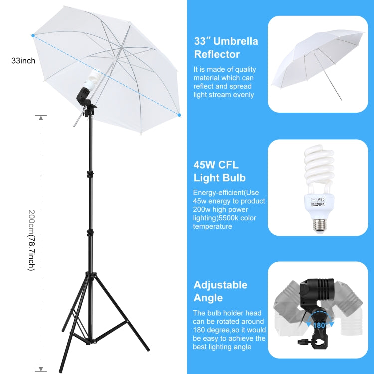 PULUZ LED Light Studio Softbox Photography Kit with Background & Reflective & Tripod Mount & Sandbags (US Plug) - Stand Bracket by PULUZ | Online Shopping UK | buy2fix