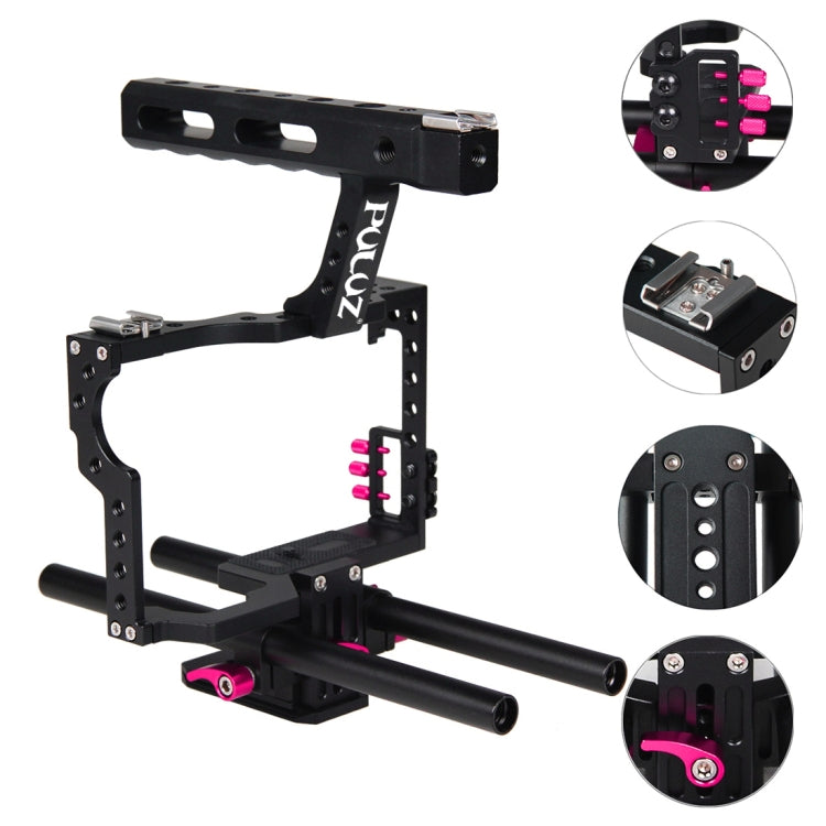 PULUZ Camera Cage Handle Stabilizer for Sony A7 & A7S & A7R, A7 II & A7R II & A7S II, A7R III & A7S III, A7R IV, A6000, A6500, A6300, Panasonic Lumix DMC-GH4(Rose Red) - Camera Accessories by PULUZ | Online Shopping UK | buy2fix