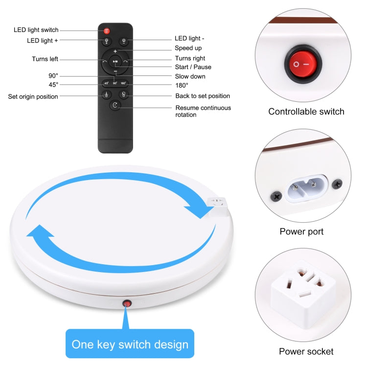 PULUZ 45cm Remote Control Adjusting Speed Rotating Turntable Display Stand with Power Socket, White, Load 100kg(UK Plug) - Camera Accessories by PULUZ | Online Shopping UK | buy2fix