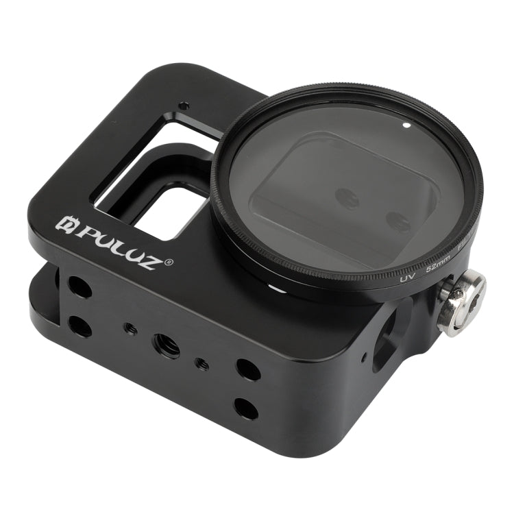 PULUZ Housing Shell CNC Aluminum Alloy Protective Cage with Insurance Frame & 52mm UV Lens for GoPro HERO8 Black(Black) - Metal Cases by PULUZ | Online Shopping UK | buy2fix