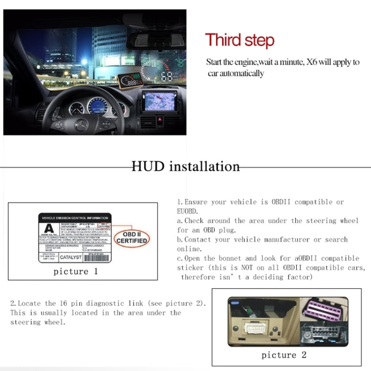 X6 3.5 inch Car OBDII / EUOBD HUD Vehicle-mounted Head Up Display Security System, Support Speed & Water Temperature & Speed Alarm & Fuel Consumption & Battery Voltage, etc. - Head Up Display System by buy2fix | Online Shopping UK | buy2fix