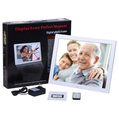 15 inch HD LED Screen Digital Photo Frame with Holder & Remote Control, Allwinner, Alarm Clock / MP3 / MP4 / Movie Player(White) - Consumer Electronics by buy2fix | Online Shopping UK | buy2fix