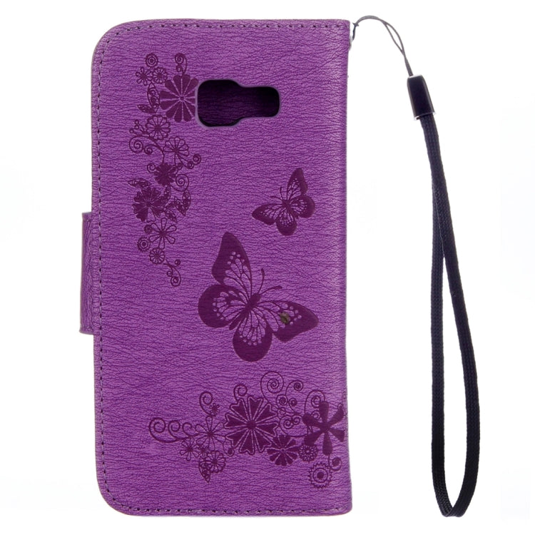 For Galaxy A7 (2017) / A720 Butterflies Embossing Horizontal Flip Leather Case with Holder & Card Slots & Wallet & Lanyard (Purple) - Samsung Accessories by buy2fix | Online Shopping UK | buy2fix