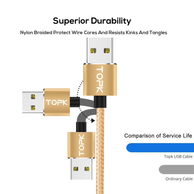 TOPK 1m 2.4A Max USB to USB-C / Type-C Nylon Braided Magnetic Charging Cable with LED Indicator(Gold) - Mobile Accessories by TOPK | Online Shopping UK | buy2fix
