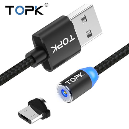TOPK 1m 2.4A Max USB to Micro USB Nylon Braided Magnetic Charging Cable with LED Indicator(Black) - Mobile Accessories by TOPK | Online Shopping UK | buy2fix