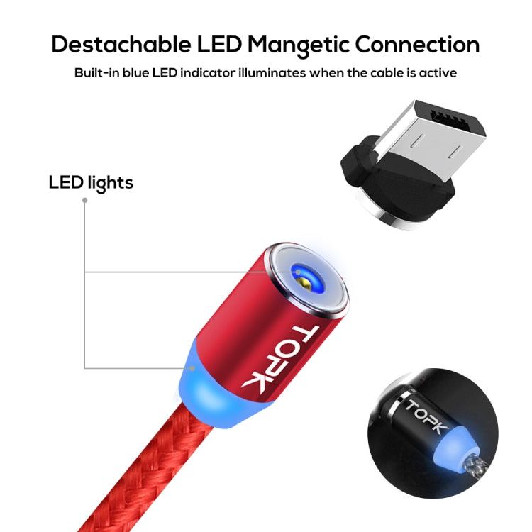 TOPK 2m 2.4A Max USB to Micro USB Nylon Braided Magnetic Charging Cable with LED Indicator(Red) - Mobile Accessories by TOPK | Online Shopping UK | buy2fix