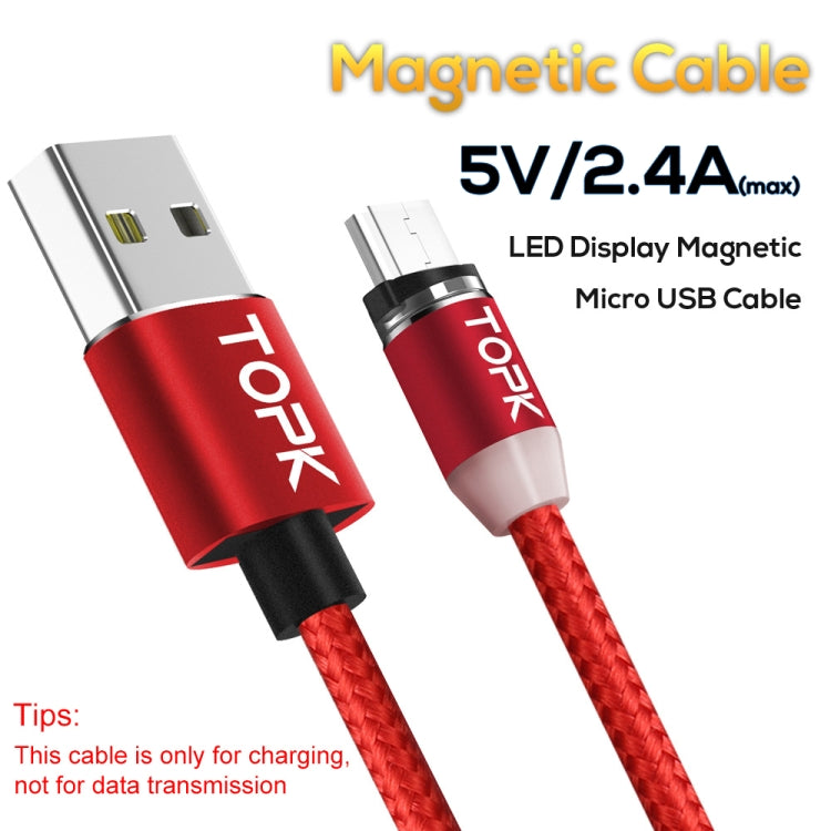 TOPK 2m 2.4A Max USB to Micro USB Nylon Braided Magnetic Charging Cable with LED Indicator(Red) - Mobile Accessories by TOPK | Online Shopping UK | buy2fix