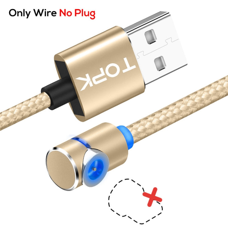 TOPK 2m 2.4A Max USB to 90 Degree Elbow Magnetic Charging Cable with LED Indicator, No Plug(Gold) - Mobile Accessories by TOPK | Online Shopping UK | buy2fix