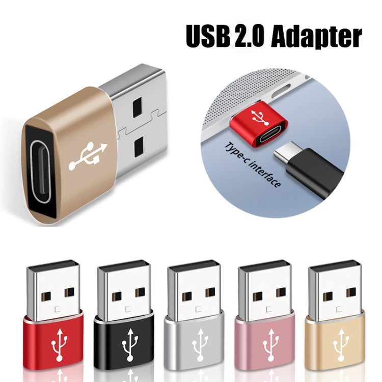 USB-C / Type-C Female to USB 2.0 Male Aluminum Alloy Adapter, Support Charging & Transmission(Gold) - Type-C Adapter by buy2fix | Online Shopping UK | buy2fix