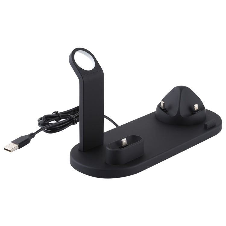 HQ-UD15 5 in 1 Micro USB + USB-C / Type-C + 8 Pin Interface Phone Charging Base with 8 Pin Earphone Charging Interface & Watch Stand (Black) - Multifunction Charger by buy2fix | Online Shopping UK | buy2fix