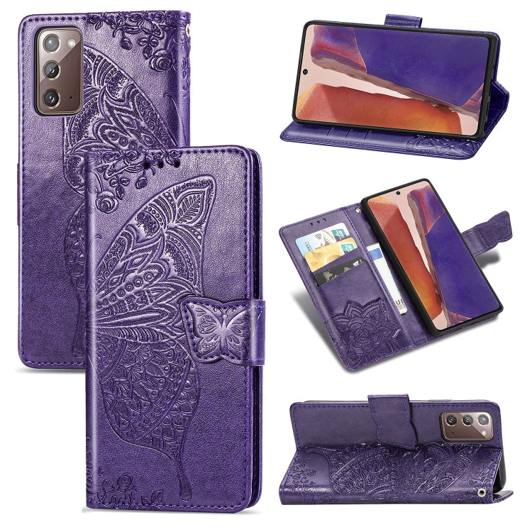 For Samsung Galaxy Note 20 Ultra Butterfly Love Flower Embossed Horizontal Flip Leather Case with Bracket / Card Slot / Wallet / Lanyard(Dark Purple) - Samsung Accessories by buy2fix | Online Shopping UK | buy2fix