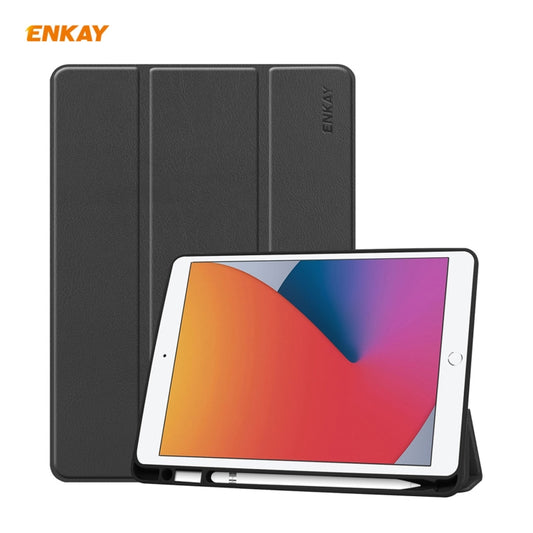 For iPad 10.2 2021 / 2020 / 2019 ENKAY ENK-8016 PU Leather + TPU Smart Case with Pen Slot(Black) - iPad 10.2 Cases by ENKAY | Online Shopping UK | buy2fix