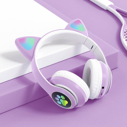 T&G TN-28 3.5mm Bluetooth 5.0 Dual Connection RGB Cat Ear Bass Stereo Noise-cancelling Headphones Support TF Card With Mic(Purple) - Headset & Headphone by T&G | Online Shopping UK | buy2fix