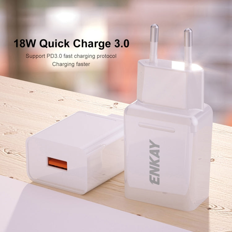 ENKAY Hat-Prince T033 18W 3A QC3.0 Fast Charging Power Adapter EU Plug Portable Travel Charger With 3A 1m 8 Pin Cable - Mobile Accessories by ENKAY | Online Shopping UK | buy2fix