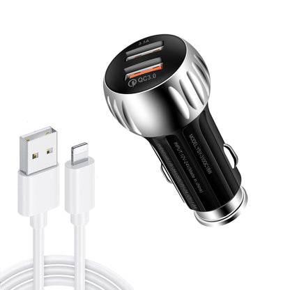 YSY-310QC18W QC3.0 Dual Port USB Car Charger + 3A USB to 8 Pin Data Cable, Cable Length: 1m(Black) - Car Charger by buy2fix | Online Shopping UK | buy2fix